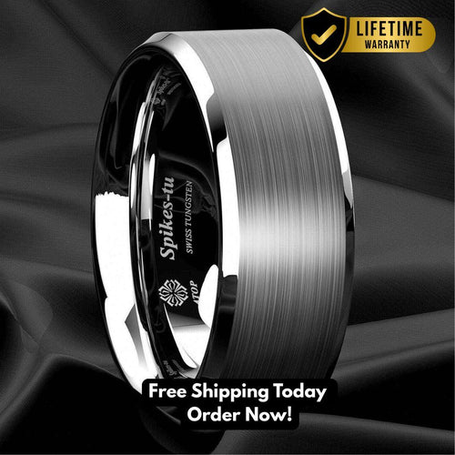 Brushed Center Tungsten Ring 8mm