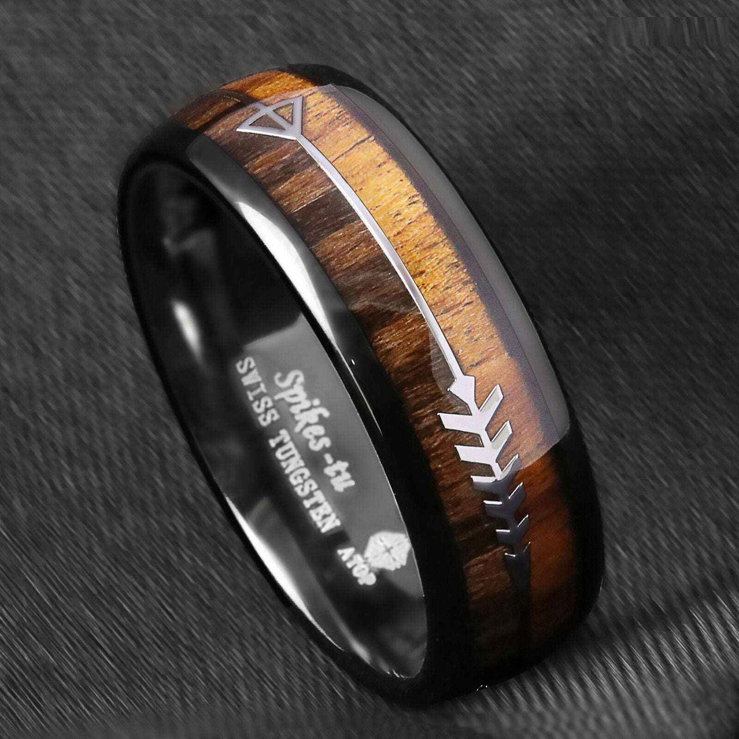 Black Wood Arrow Tungsten Ring 8mm