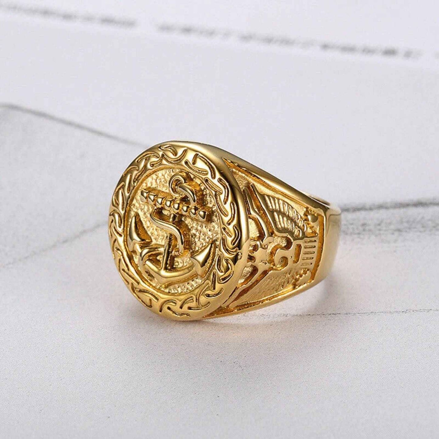 18k Gold Eagle Titanium Ring - On Sale