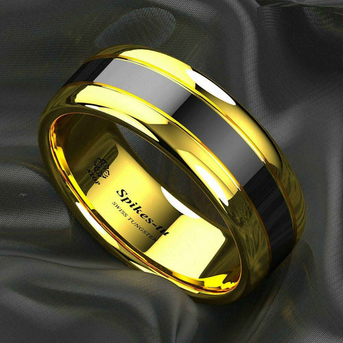 18k Gold Black Tungsten Ring 8mm – Durable & Stylish