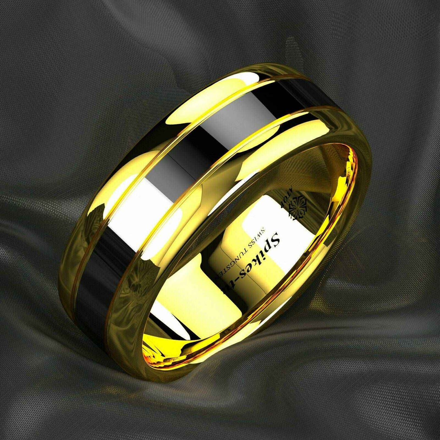 18k Gold Black Tungsten Ring 8mm – Durable & Stylish