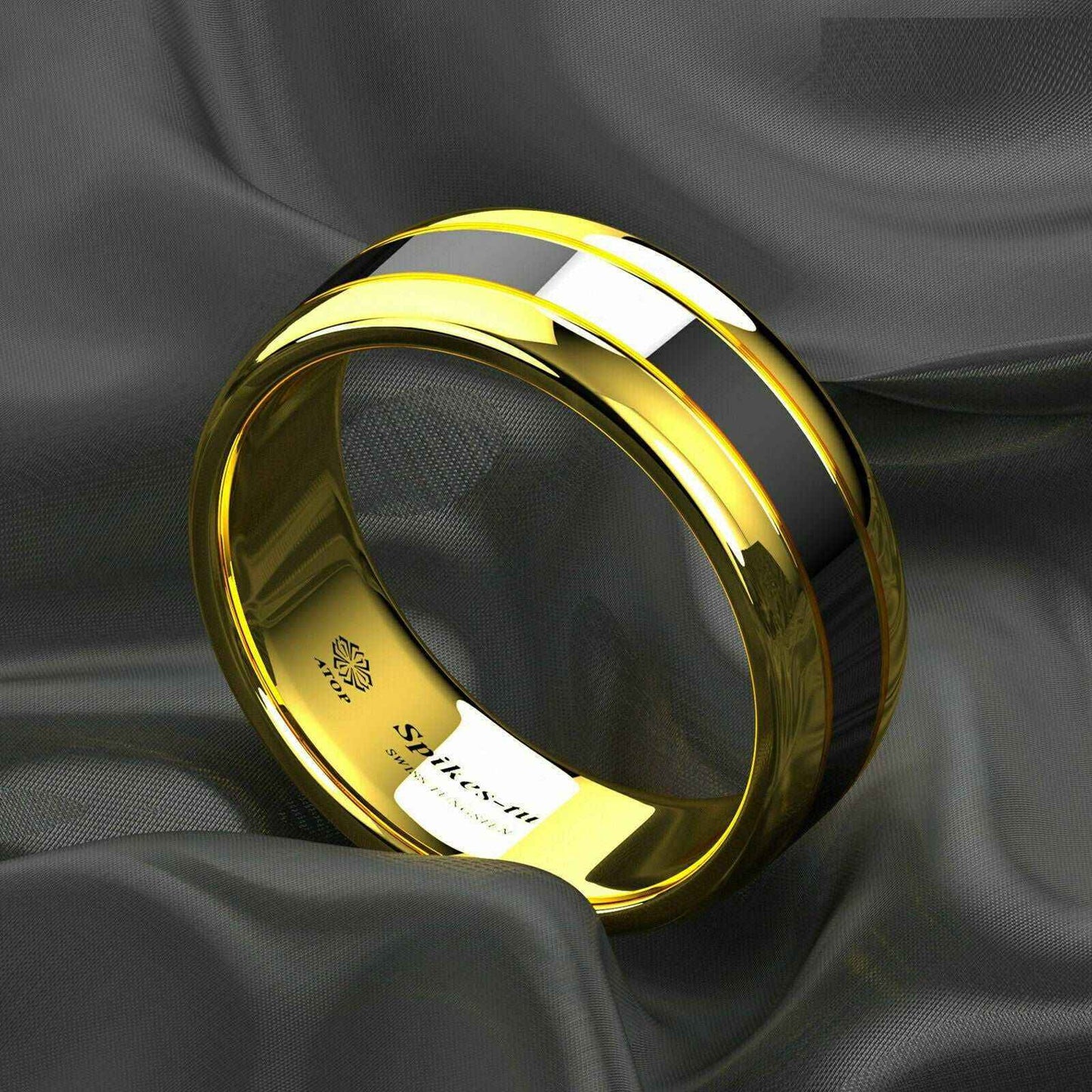 18k Gold Black Tungsten Ring 8mm – Durable & Stylish
