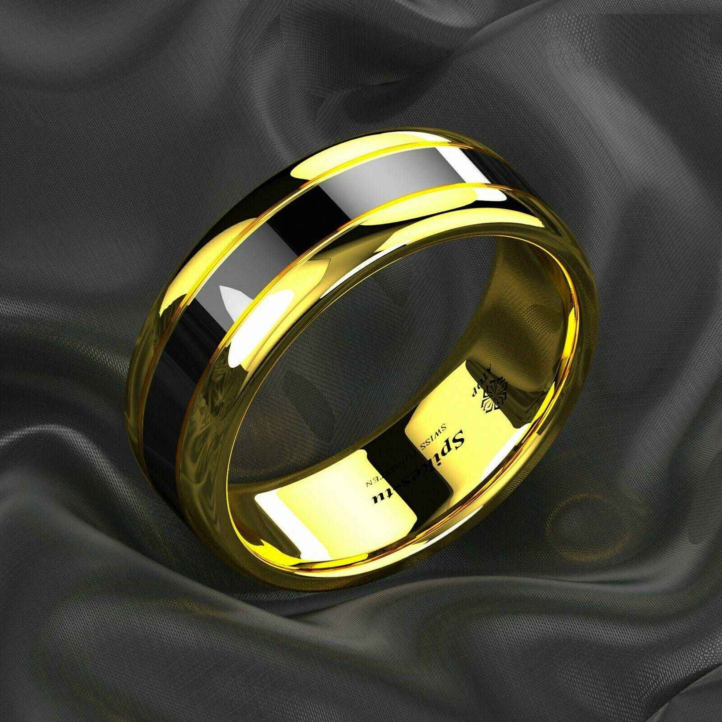 18k Gold Black Tungsten Ring 8mm – Durable & Stylish