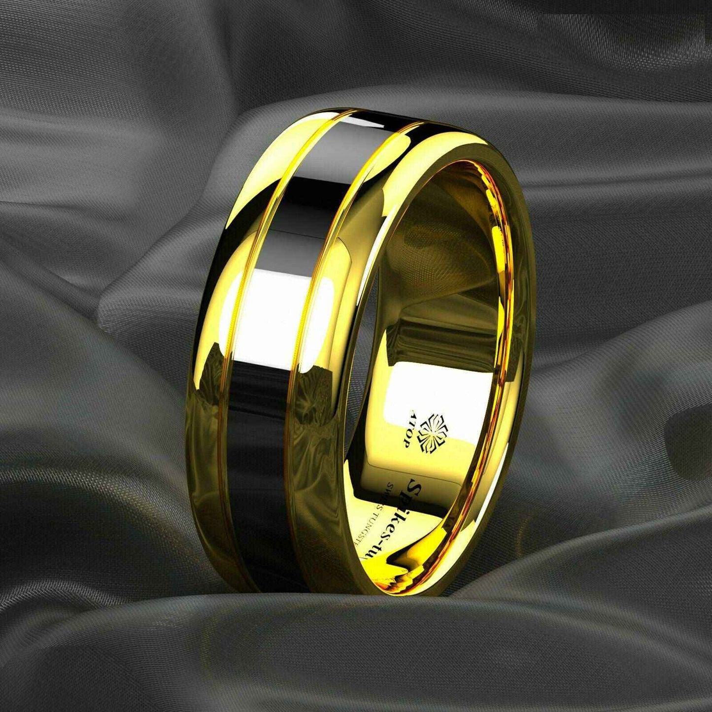 18k Gold Black Tungsten Ring 8mm – Durable & Stylish