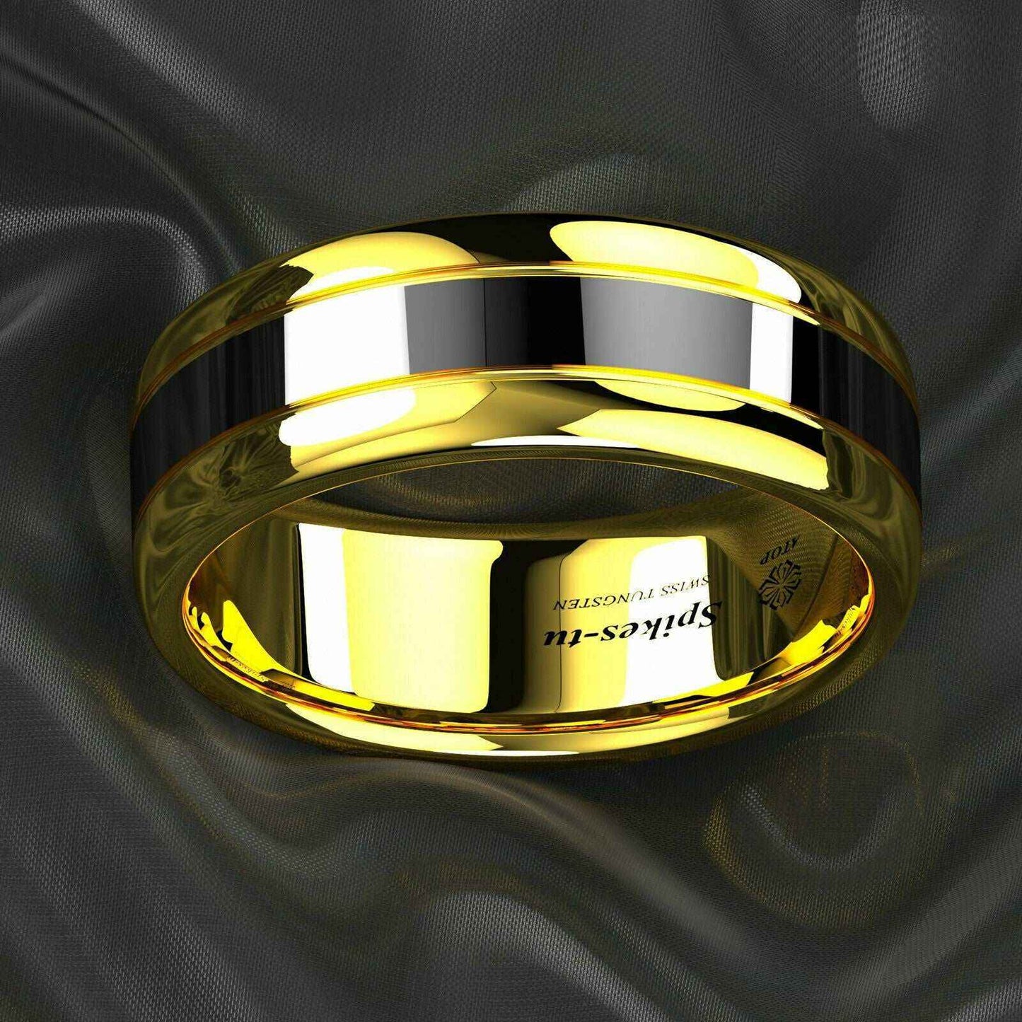 18k Gold Black Tungsten Ring 8mm – Durable & Stylish