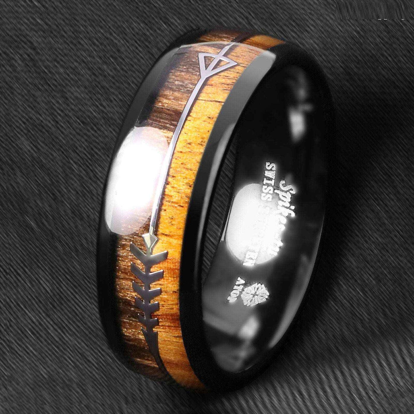 Black Wood Arrow Tungsten Ring 8mm
