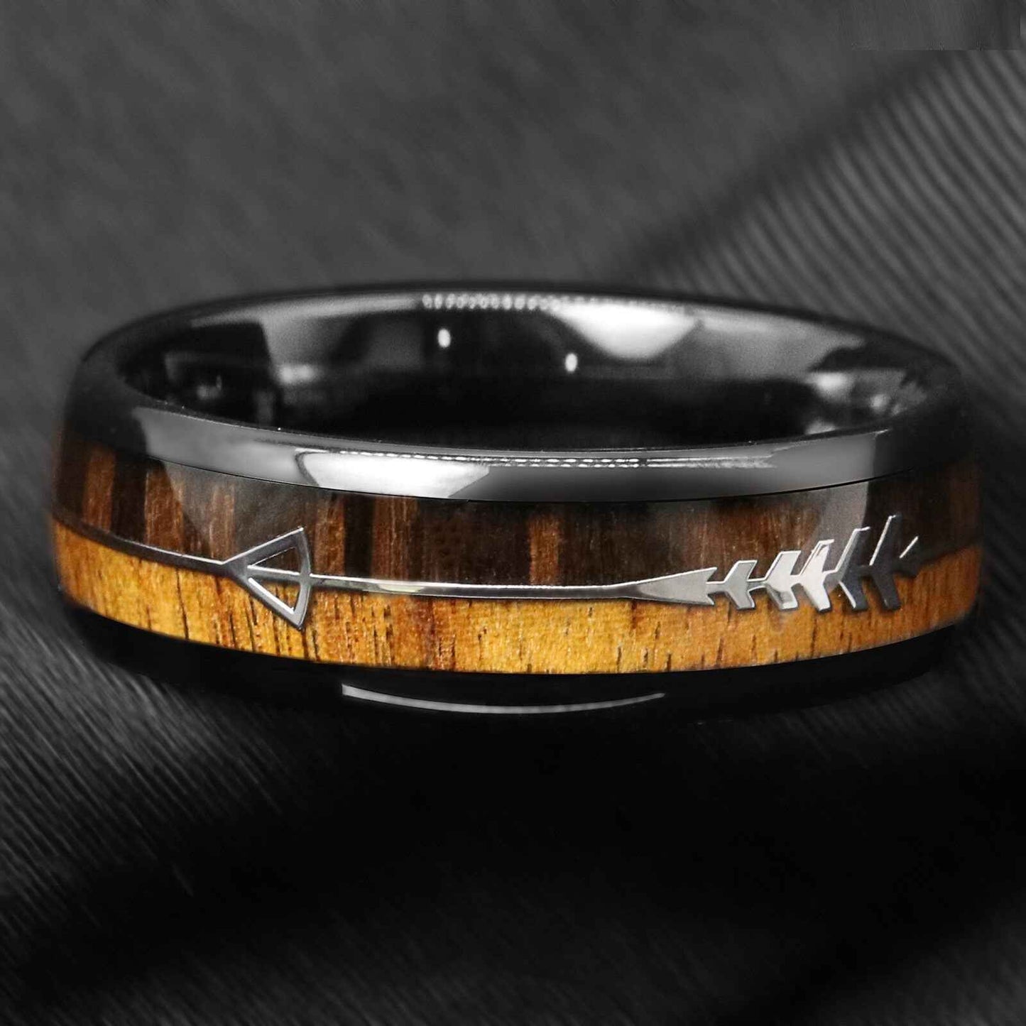 Black Wood Arrow Tungsten Ring 8mm