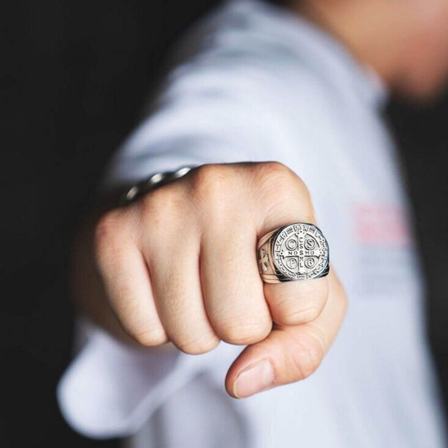 Antique Style Cross Silver Ring - MRA