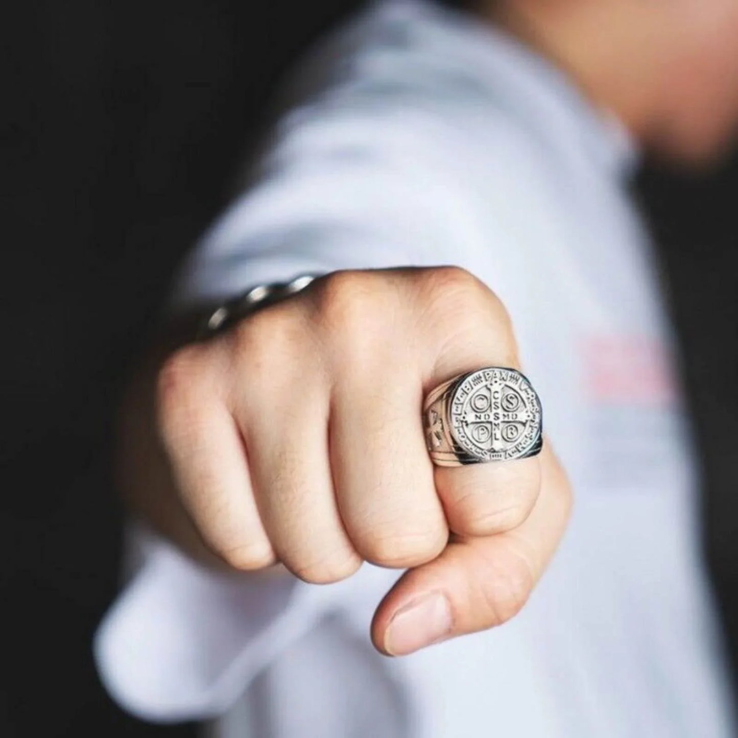 Antique Style Cross Silver Ring - MRA