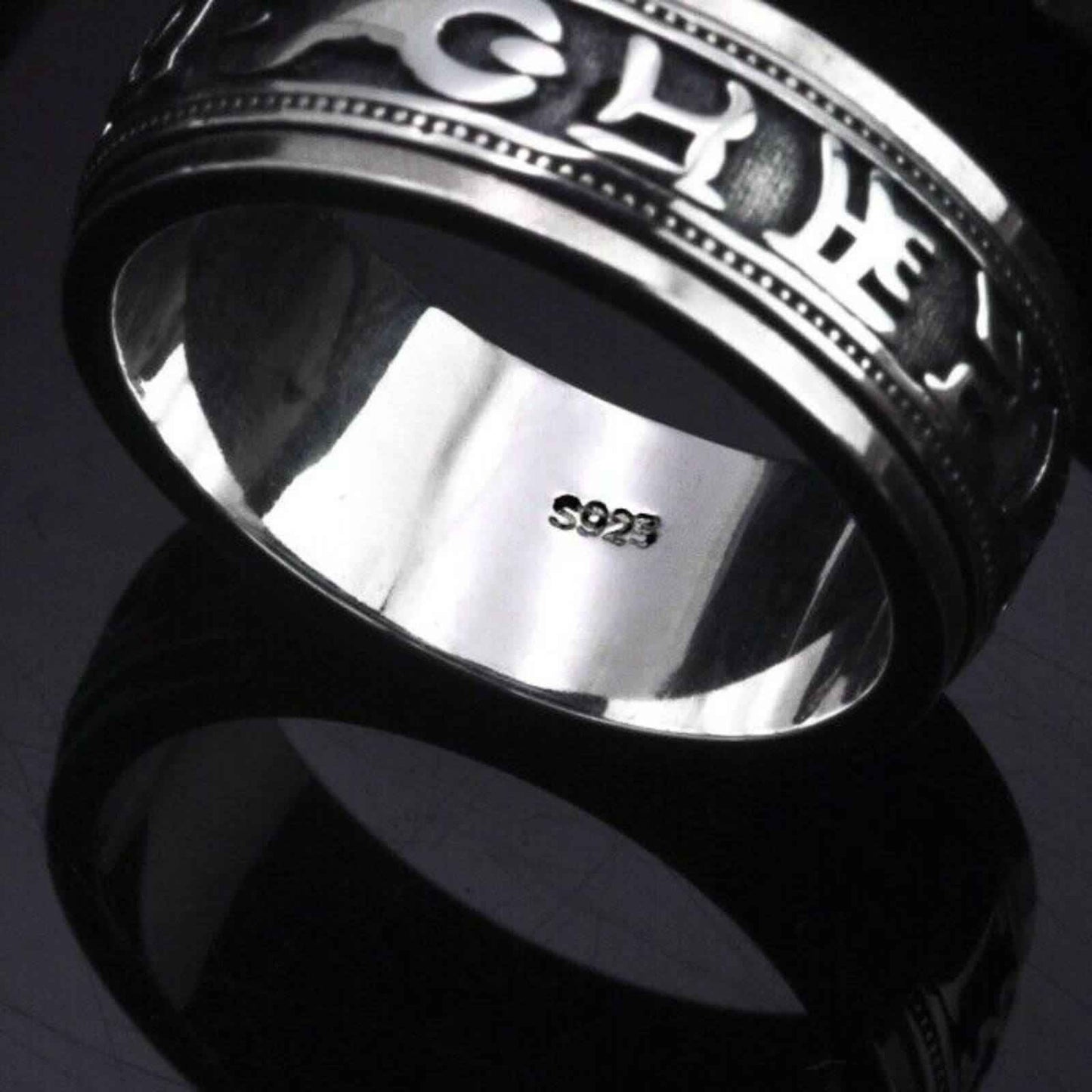 Buy Rotateable Solid Mantra Silver Ring 9mm