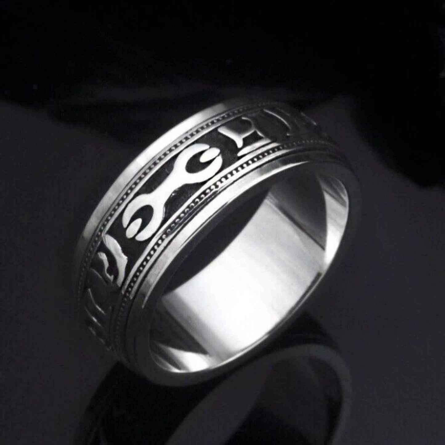 Buy Rotateable Solid Mantra Silver Ring 9mm