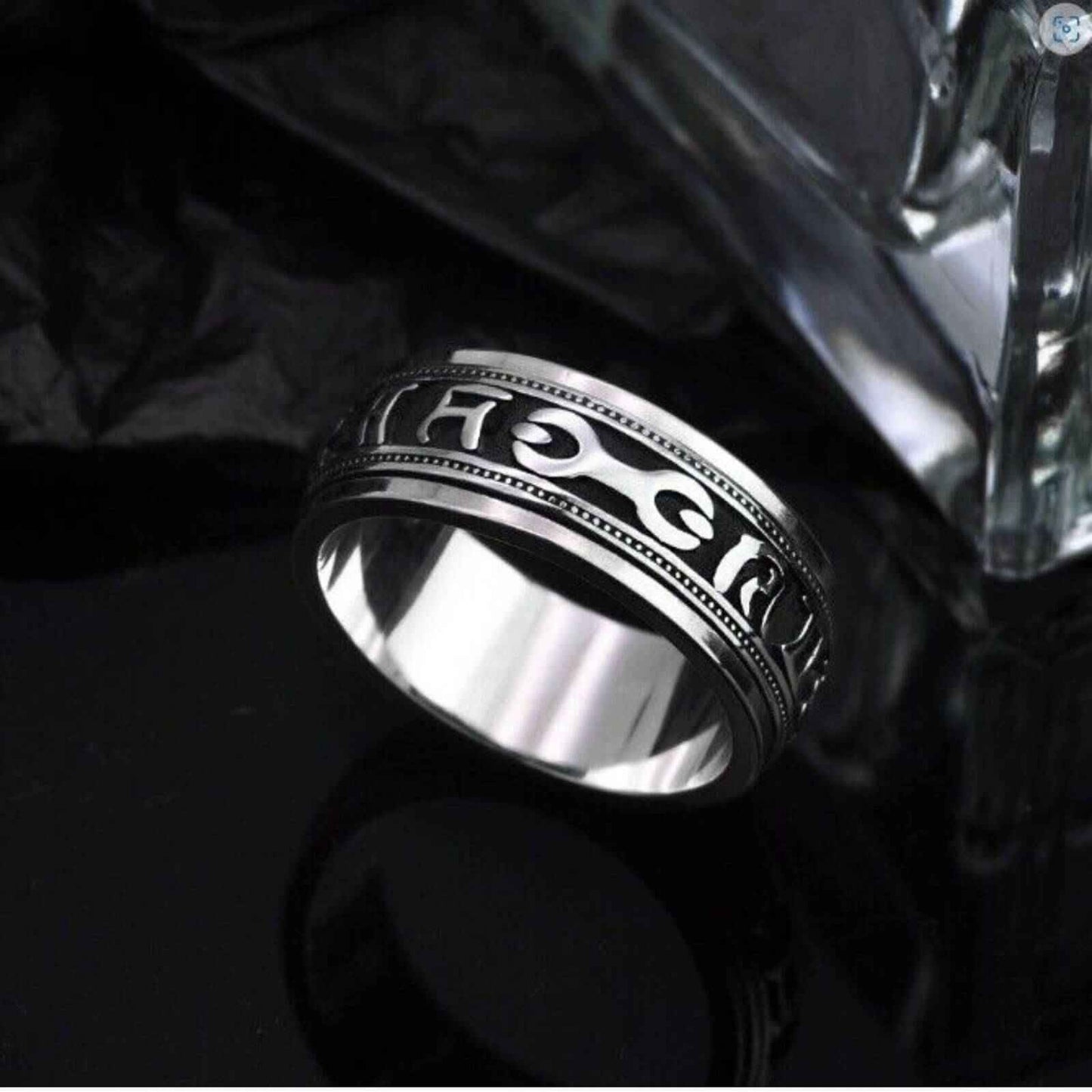 Buy Rotateable Solid Mantra Silver Ring 9mm