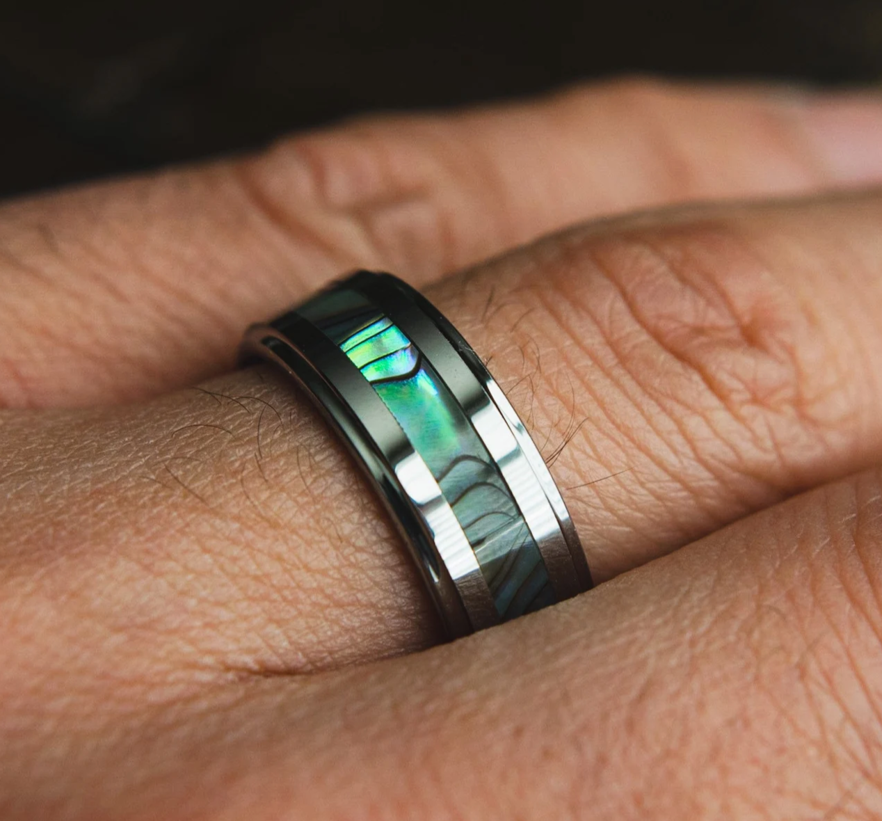 Jade Abalone Tungsten Ring 8mm