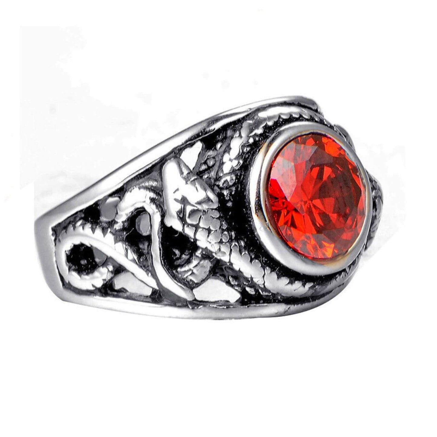 Snake Red Crystal Silver Ring - Mens Rings Australia