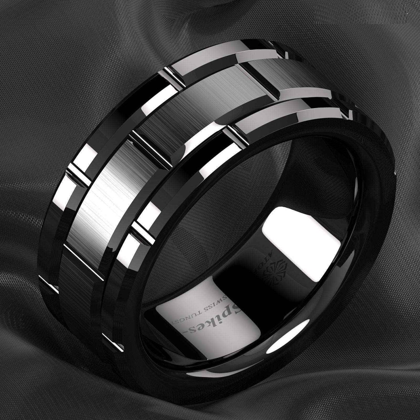 Buy Black Brick Pattern Tungsten Ring - 8mm