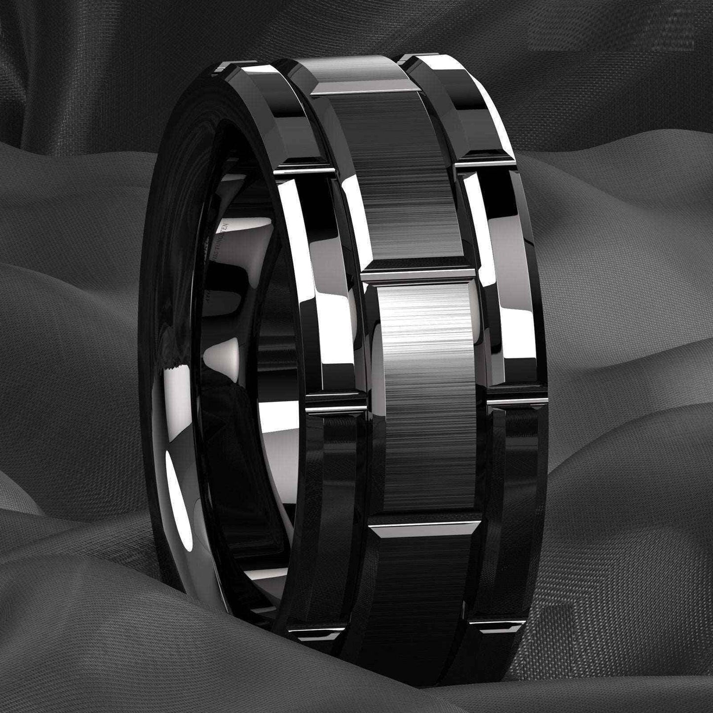 Buy Black Brick Pattern Tungsten Ring - 8mm