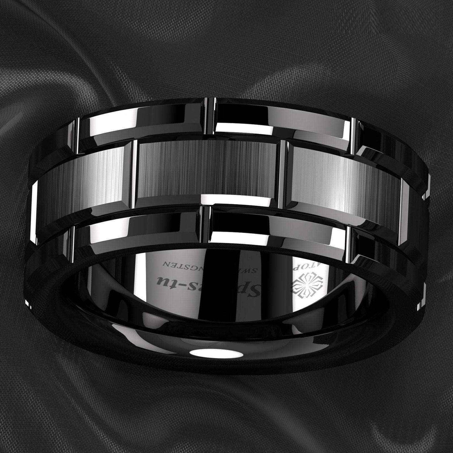 Buy Black Brick Pattern Tungsten Ring - 8mm