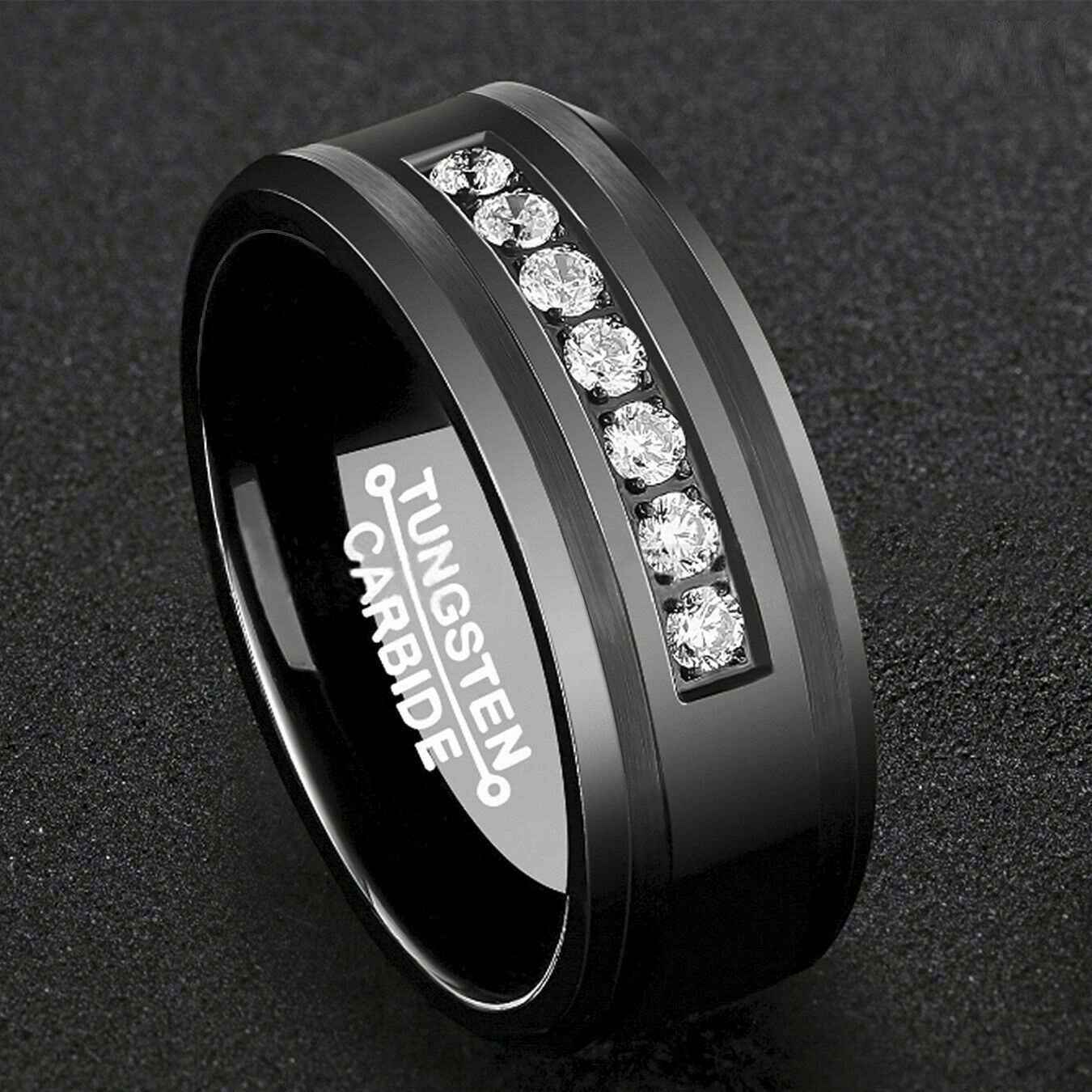 Black 7 Diamonds Tungsten Ring 8mm