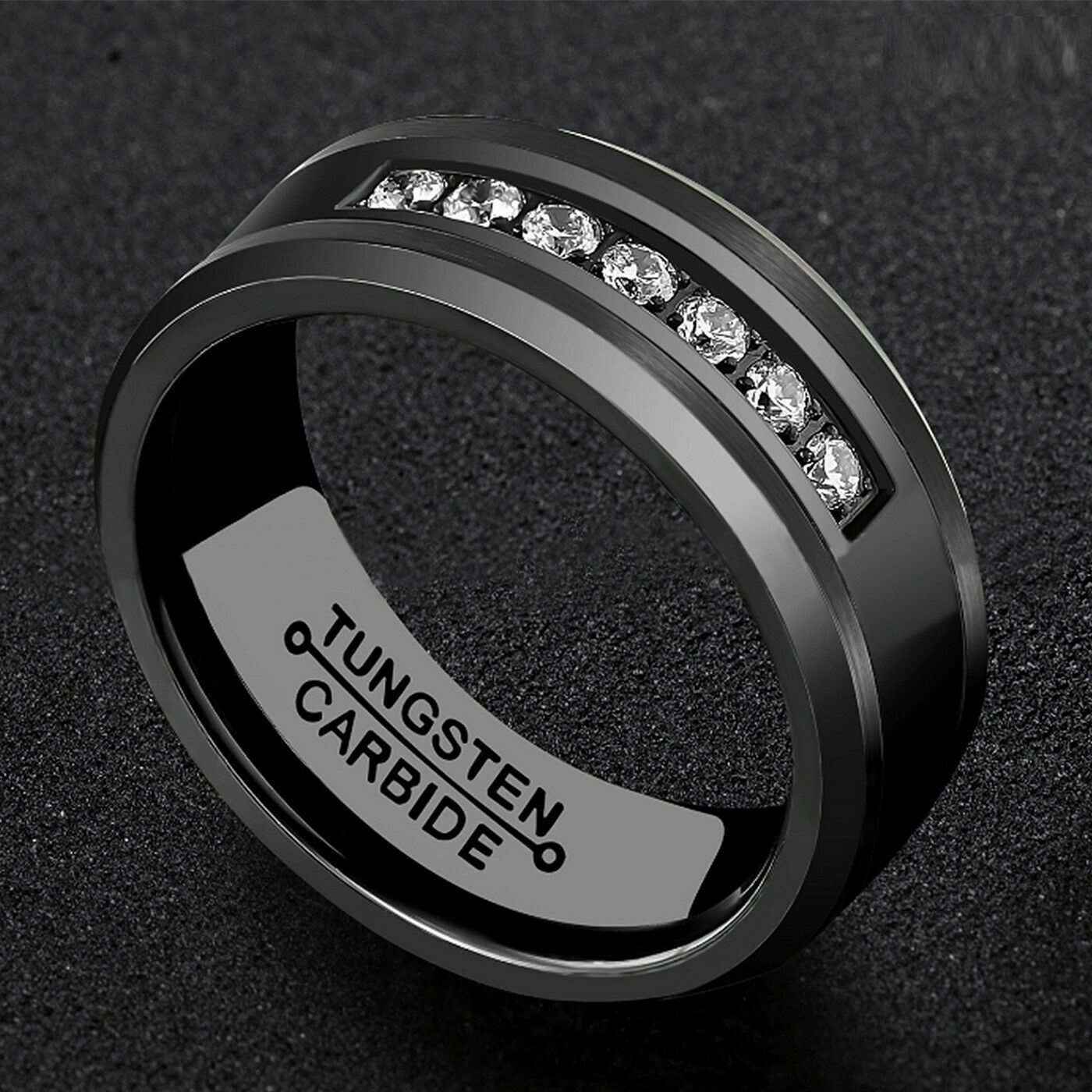 Black 7 Diamonds Tungsten Ring 8mm