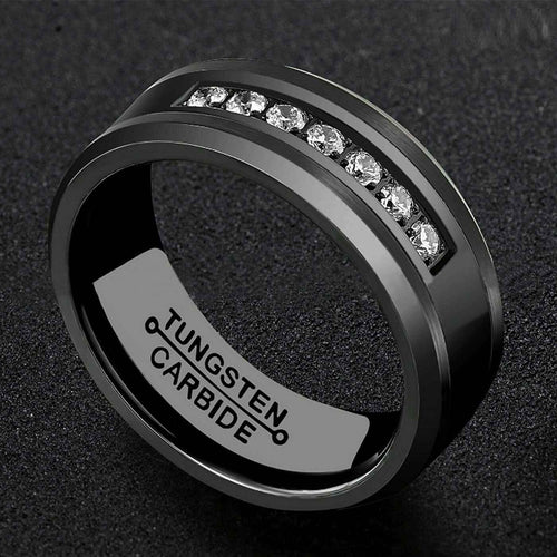Black 7 Diamonds Tungsten Ring 8mm