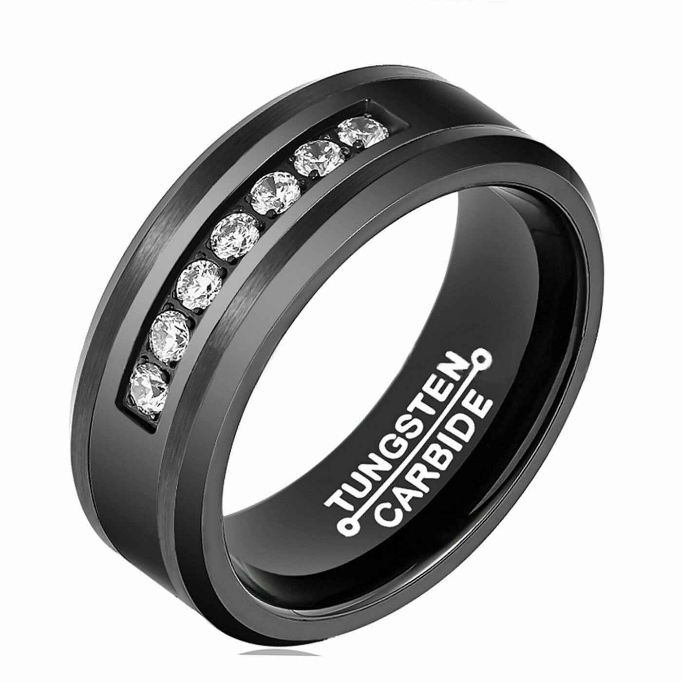 Black 7 Diamonds Tungsten Ring 8mm