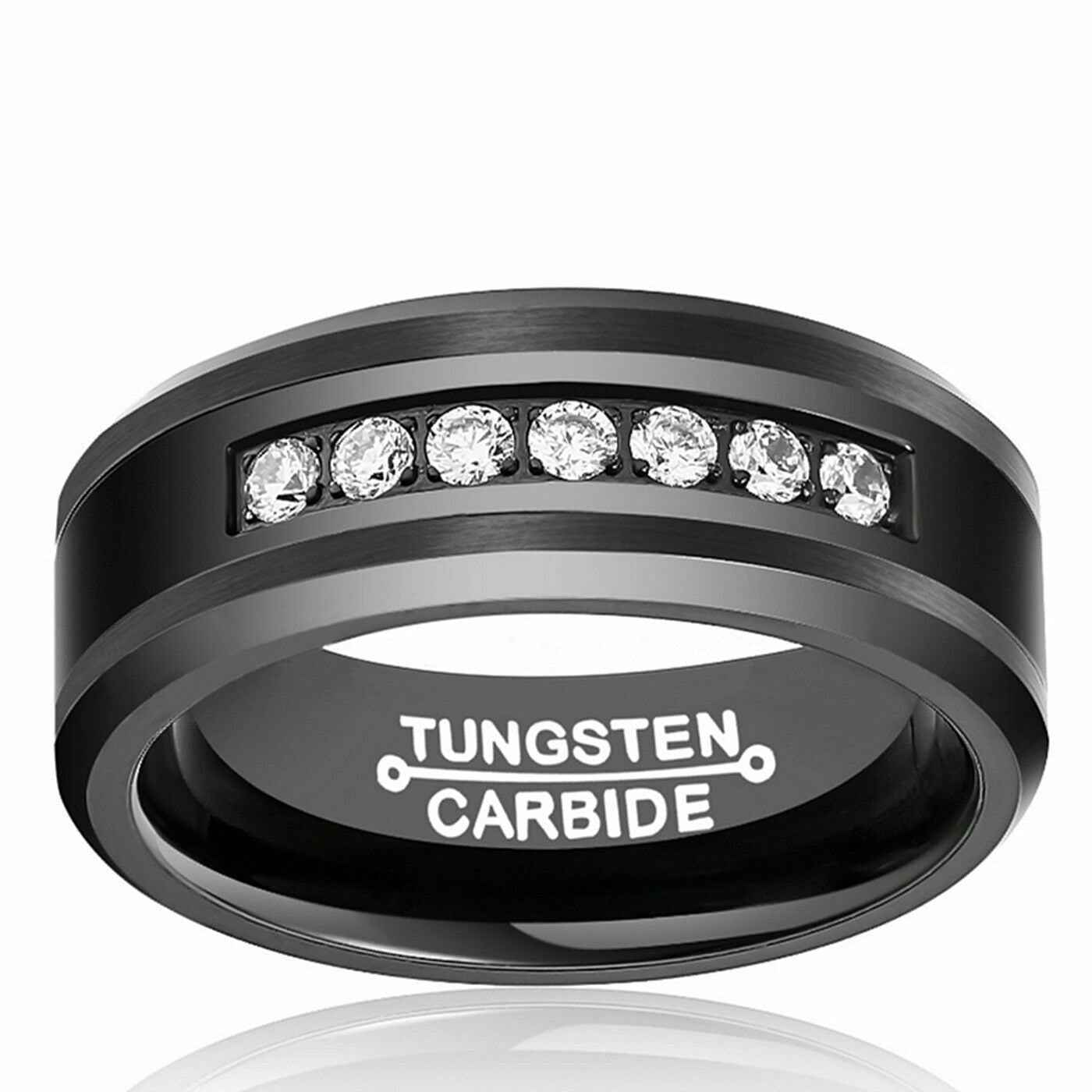 Black 7 Diamonds Tungsten Ring 8mm