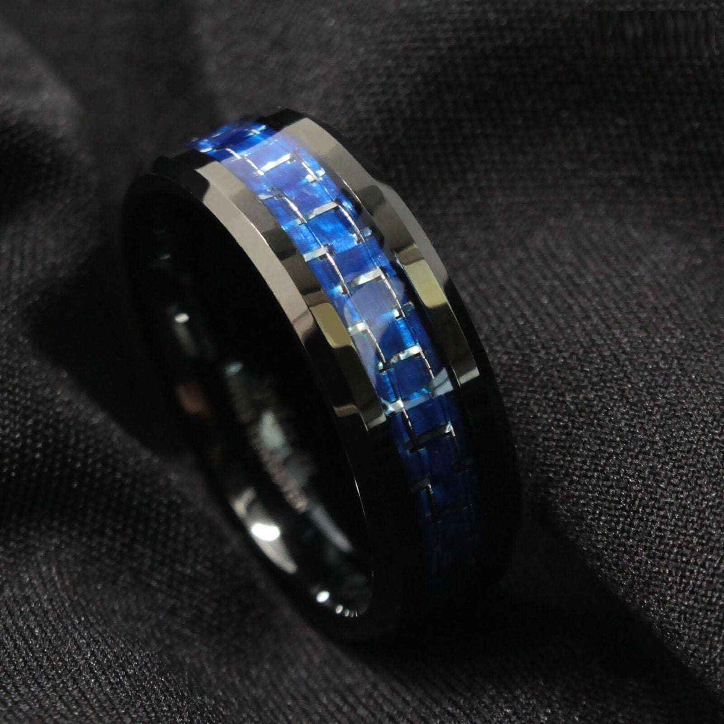 Black Blue Silver Tungsten Ring 8mm