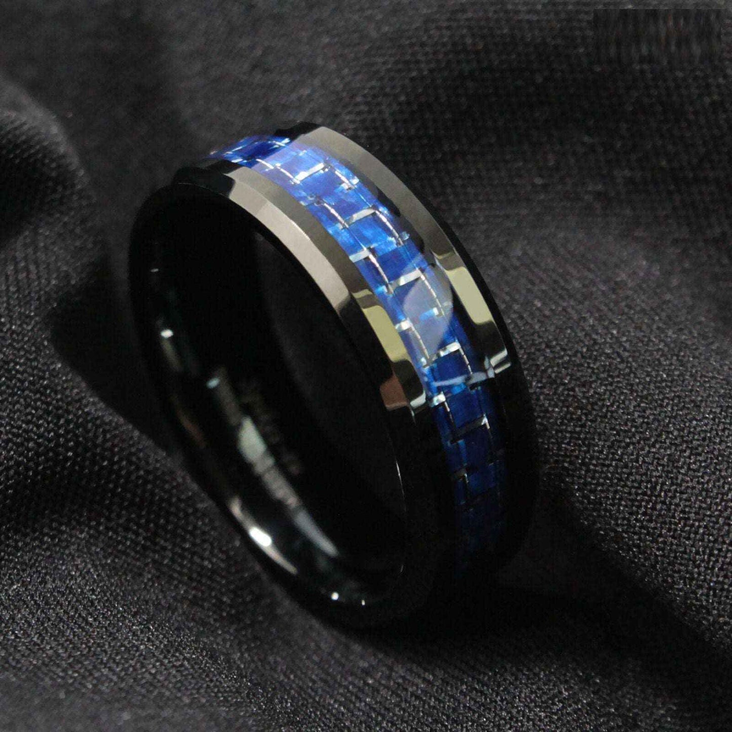 Black Blue Silver Tungsten Ring 8mm