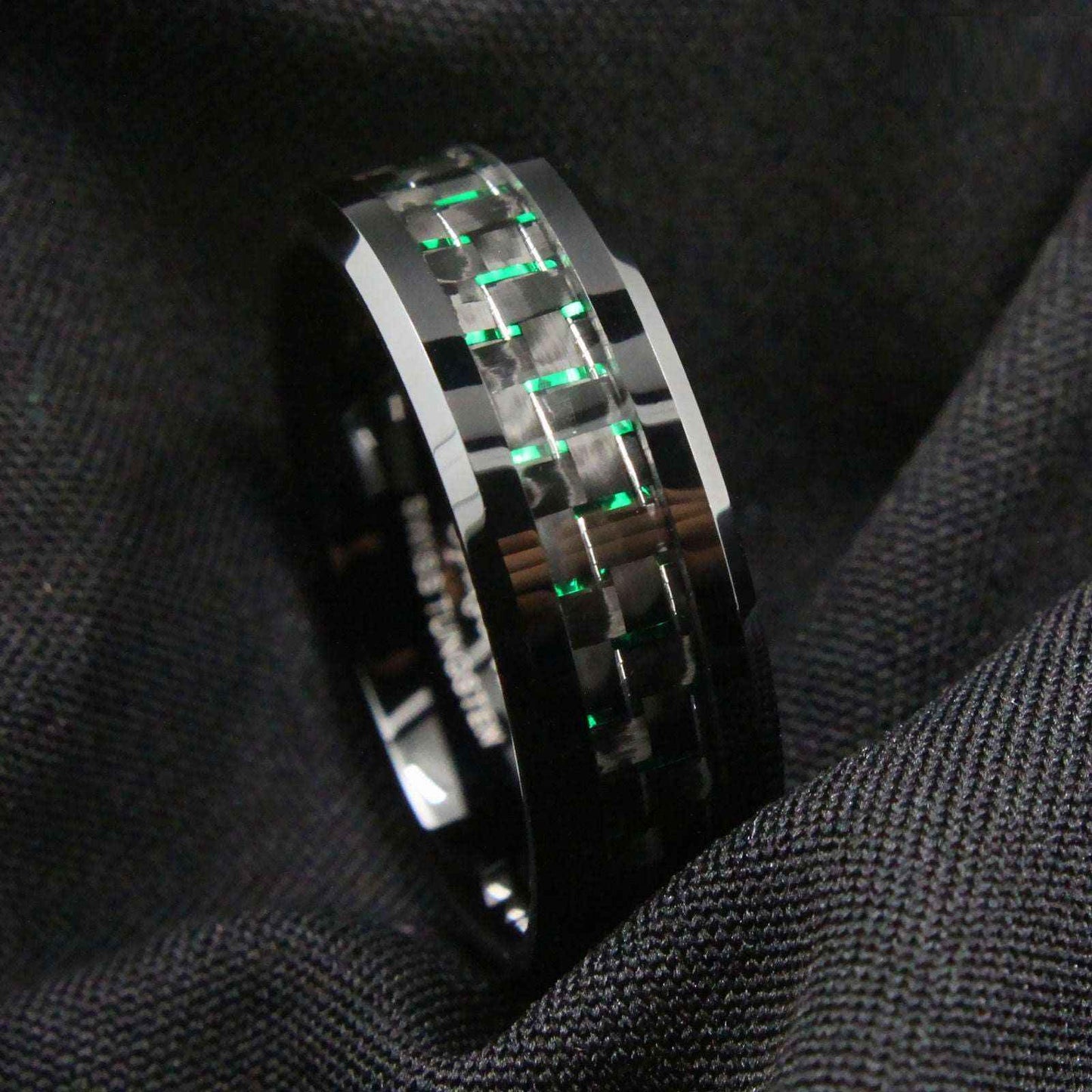 Buy Black and Green Fibre Tungsten Ring - 8mm