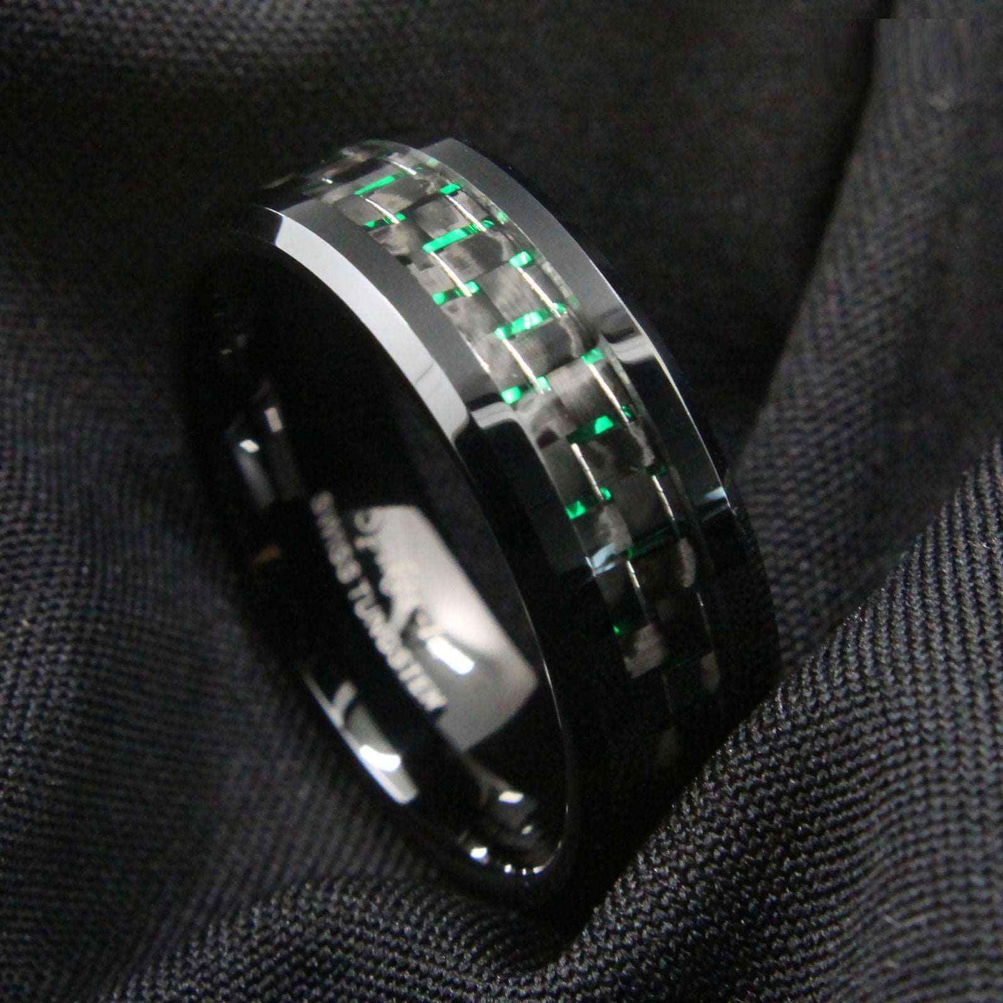Buy Black and Green Fibre Tungsten Ring - 8mm