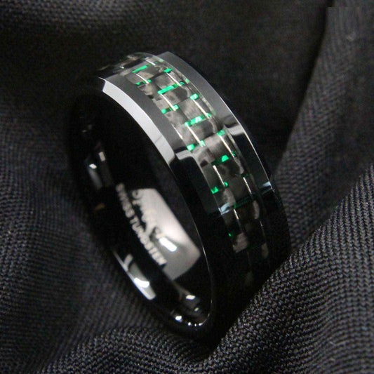 Buy Black and Green Fibre Tungsten Ring - 8mm