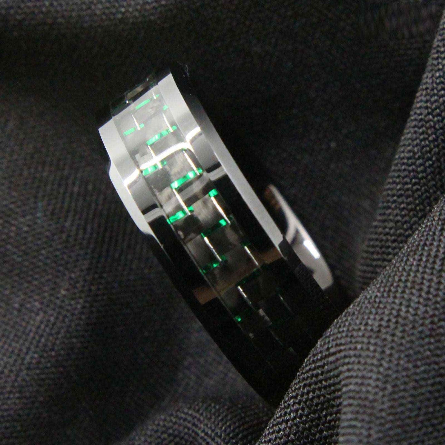 Buy Black and Green Fibre Tungsten Ring - 8mm