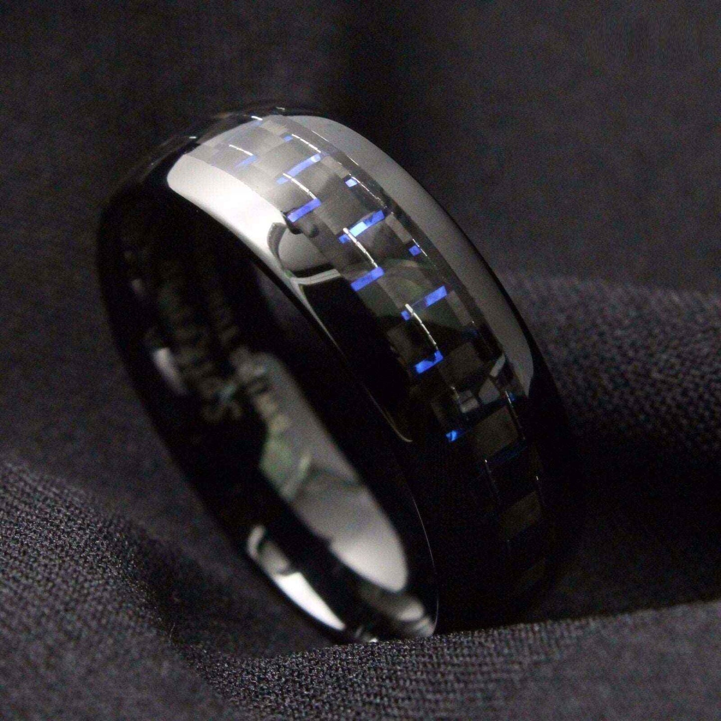 Buy Black Blue Carbon Tungsten Ring 8mm