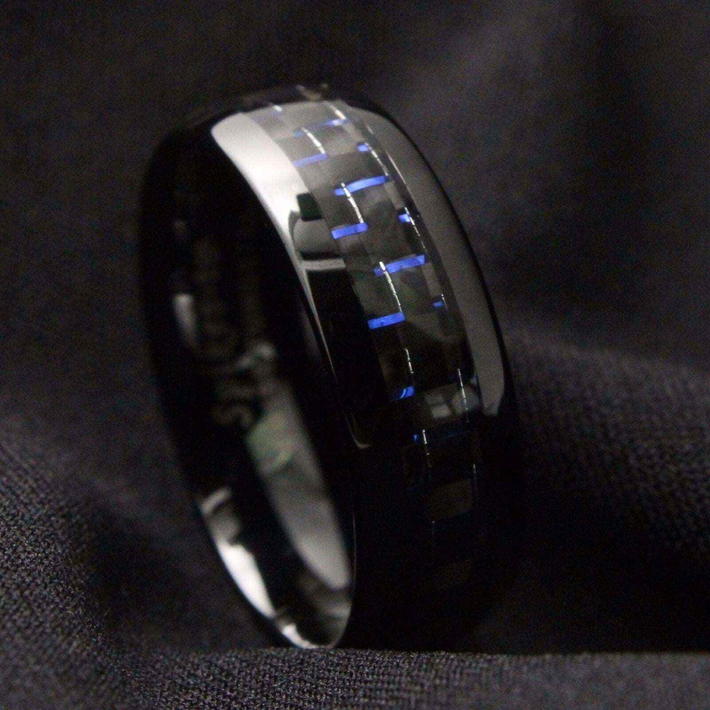 Buy Black Blue Carbon Tungsten Ring 8mm