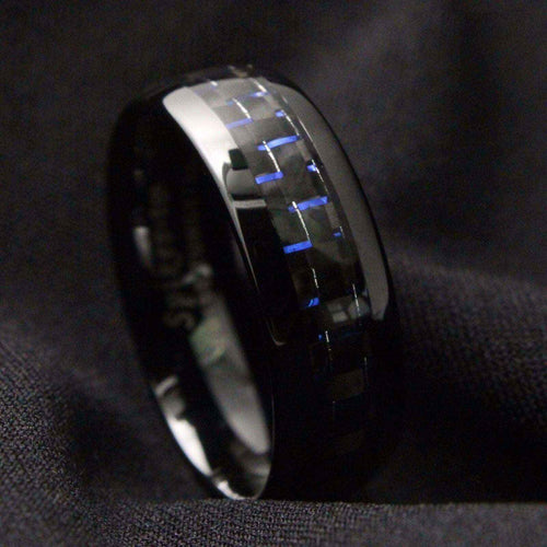Buy Black Blue Carbon Tungsten Ring 8mm