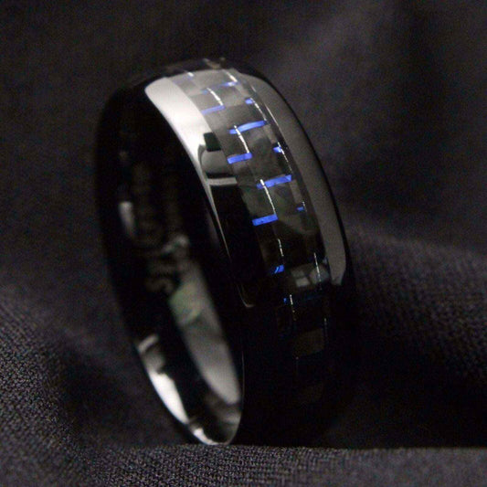 Buy Black Blue Carbon Tungsten Ring 8mm
