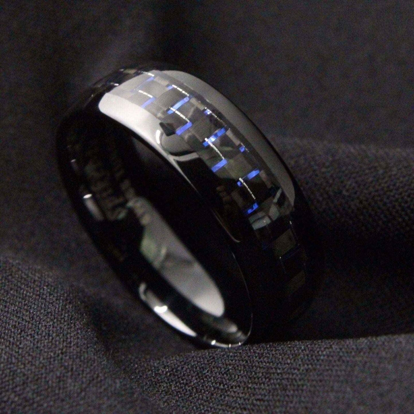 Buy Black Blue Carbon Tungsten Ring 8mm