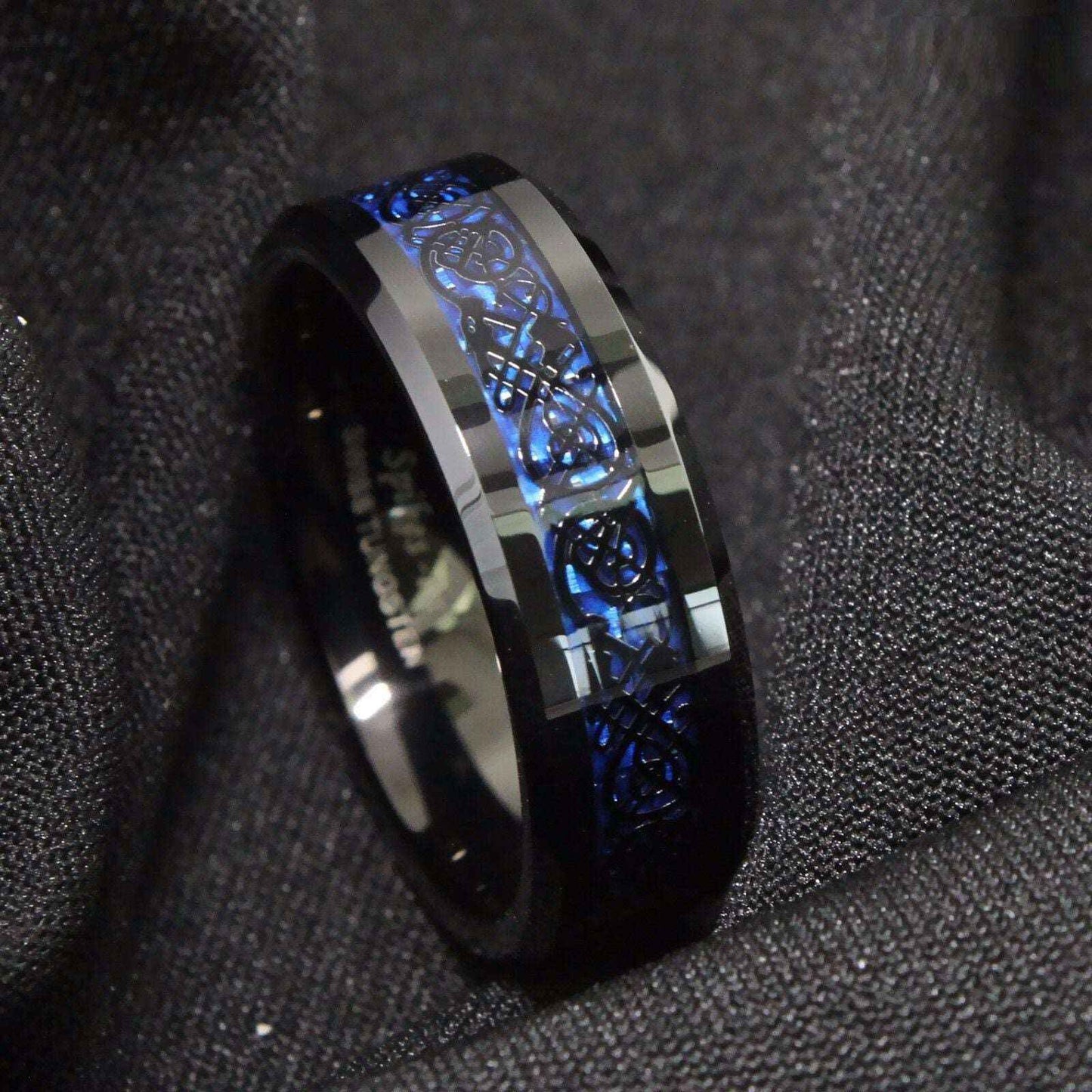 Buy Black Blue Celtic Dragon Tungsten Ring 8mm