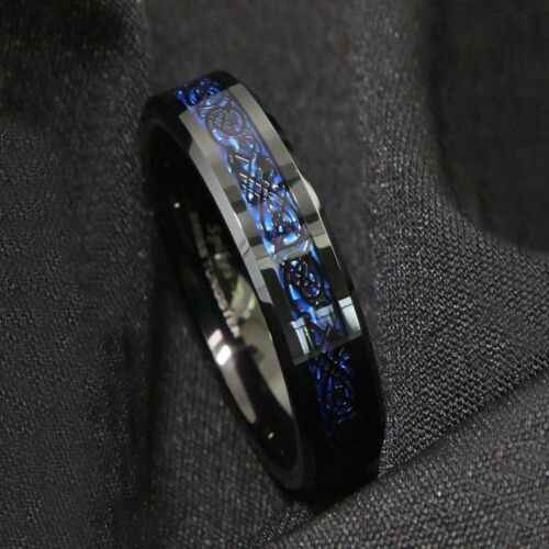 Buy Black Blue Celtic Dragon Tungsten Ring 8mm