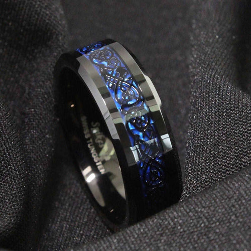 Buy Black Blue Celtic Dragon Tungsten Ring 8mm