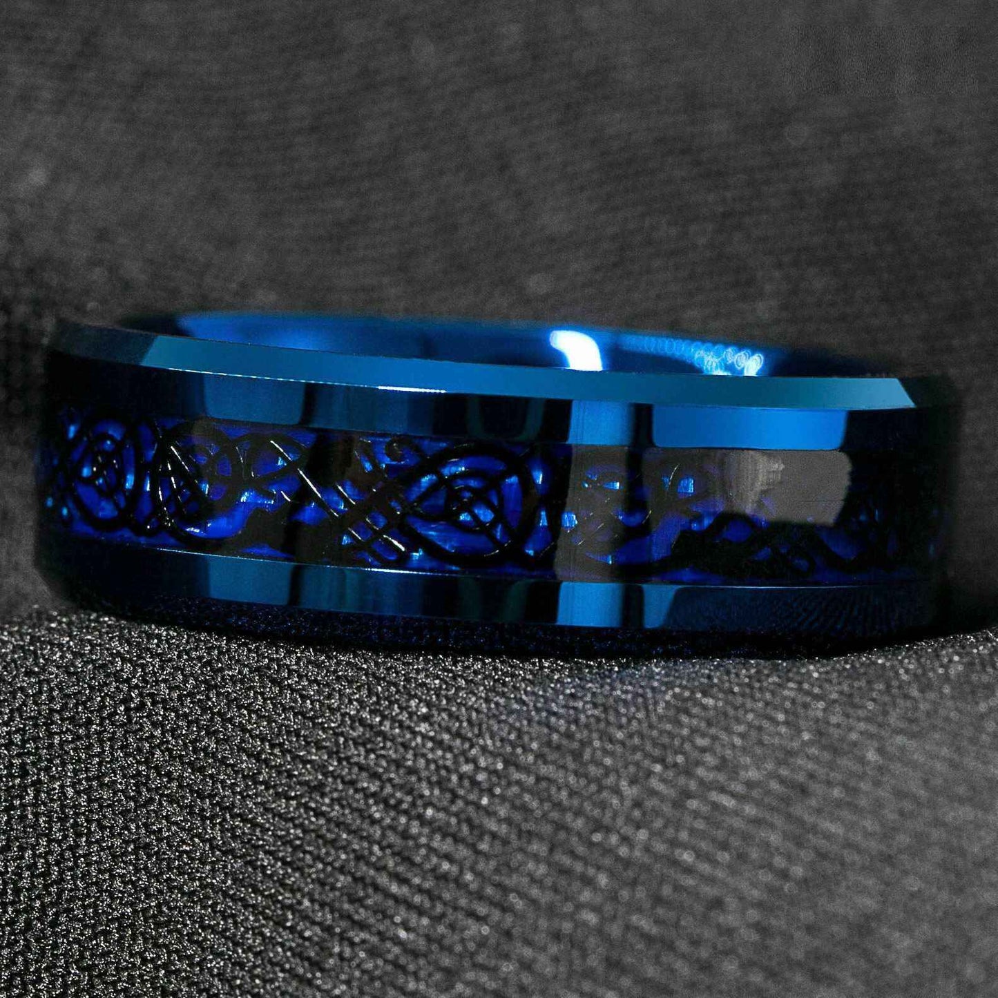 Blue Black Celtic Dragon Tungsten Ring (8mm)