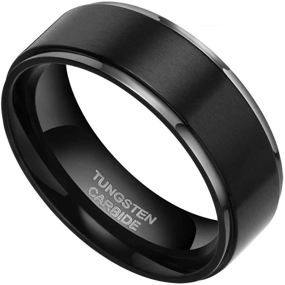 Buy Black Brush Center Tungsten Ring - 8mm