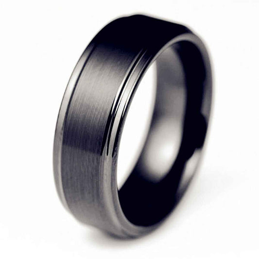Buy Black Brush Center Tungsten Ring - 8mm