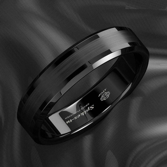 Buy Black Brushed Band Tungsten Ring - 6mm