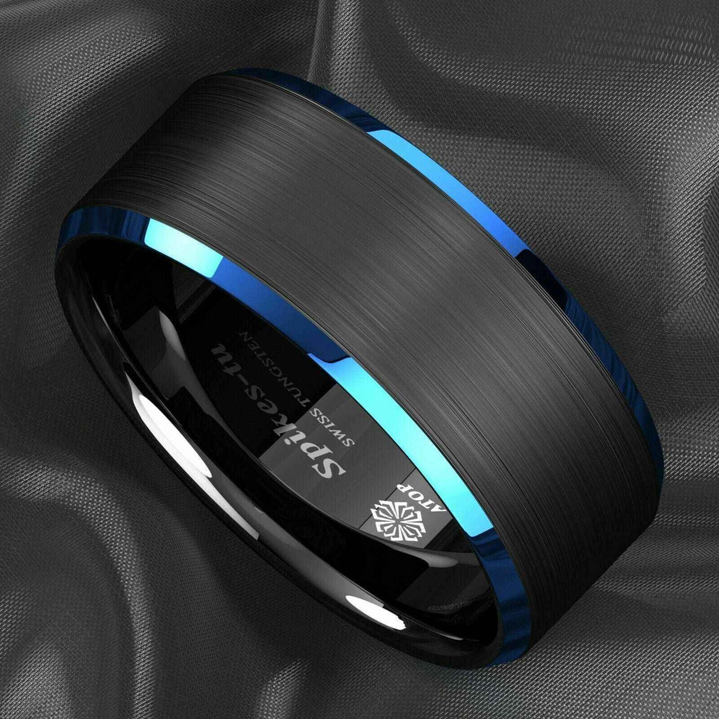 Buy Black Brushed Blue Edge Tungsten Ring - 8mm
