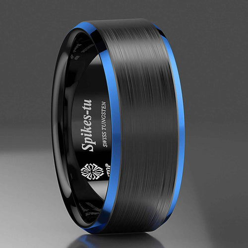 Buy Black Brushed Blue Edge Tungsten Ring - 8mm