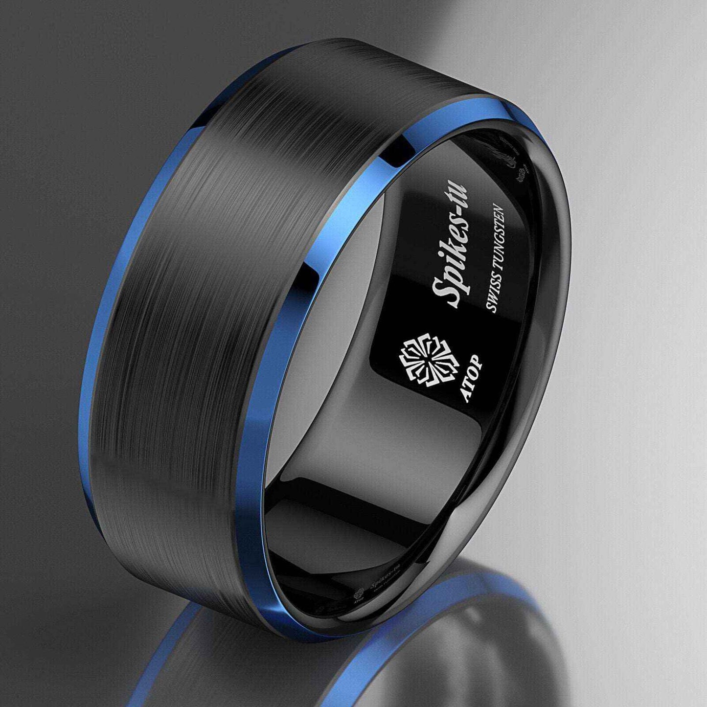 Buy Black Brushed Blue Edge Tungsten Ring - 8mm