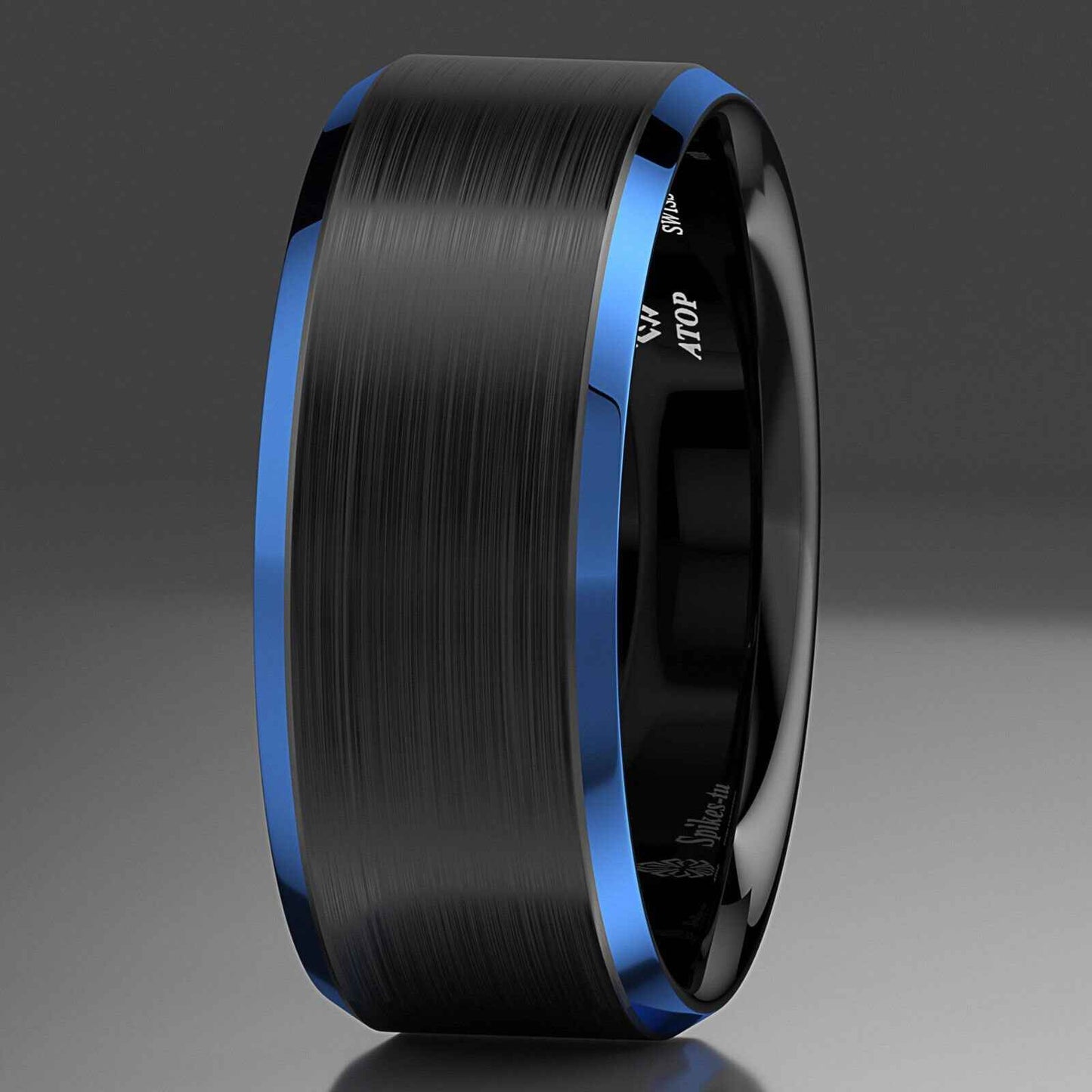 Buy Black Brushed Blue Edge Tungsten Ring - 8mm