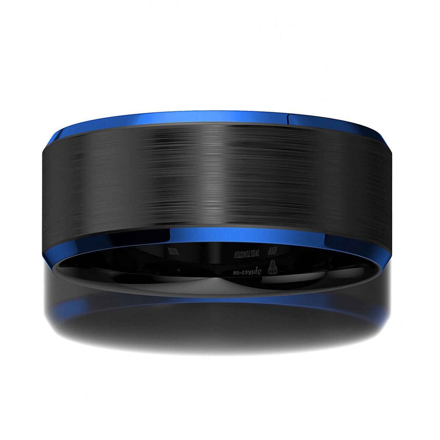 Buy Black Brushed Blue Edge Tungsten Ring - 8mm