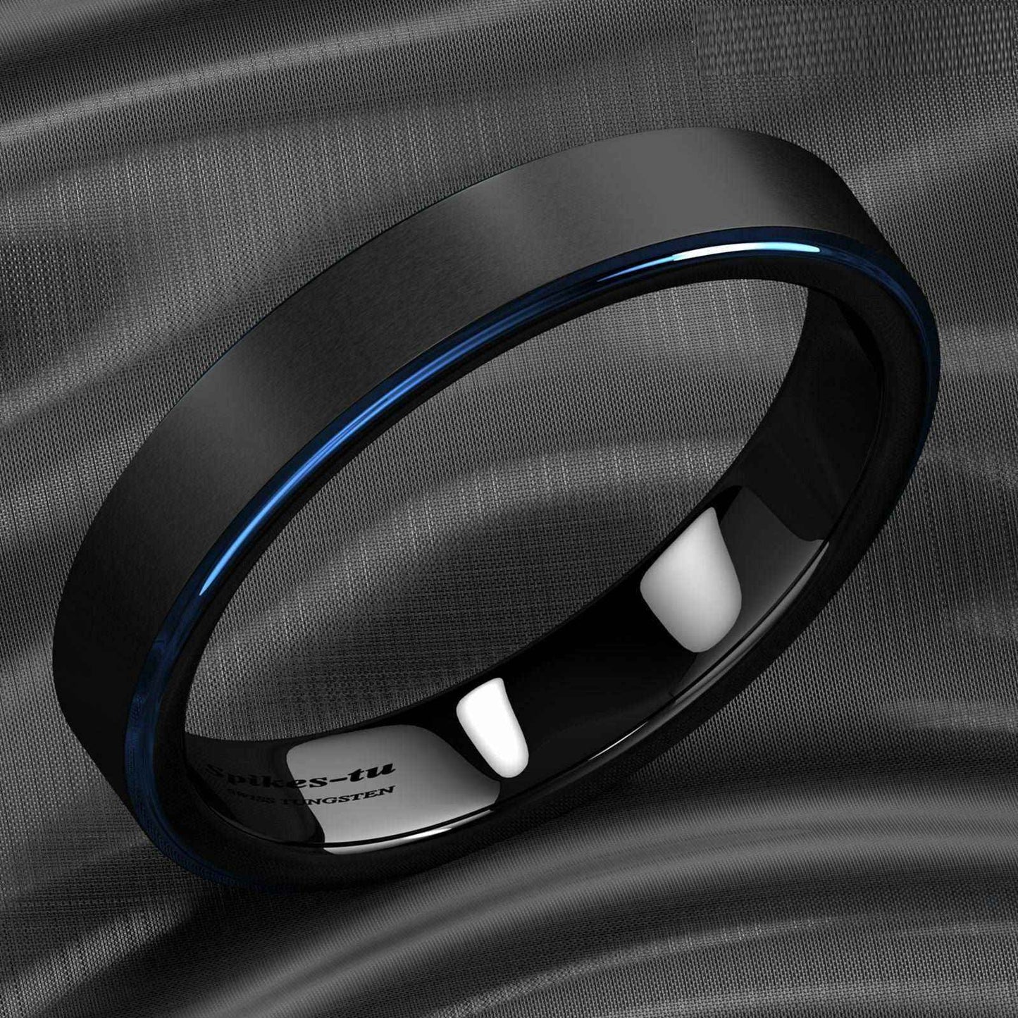 Buy Black Brushed Blue Stripe Tungsten Ring - 6mm